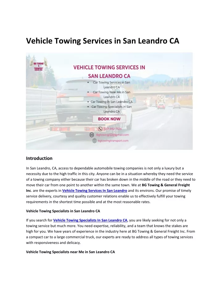 vehicle towing services in san leandro ca