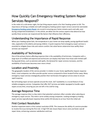 How Quickly Can Emergency Heating System Repair Services Respond