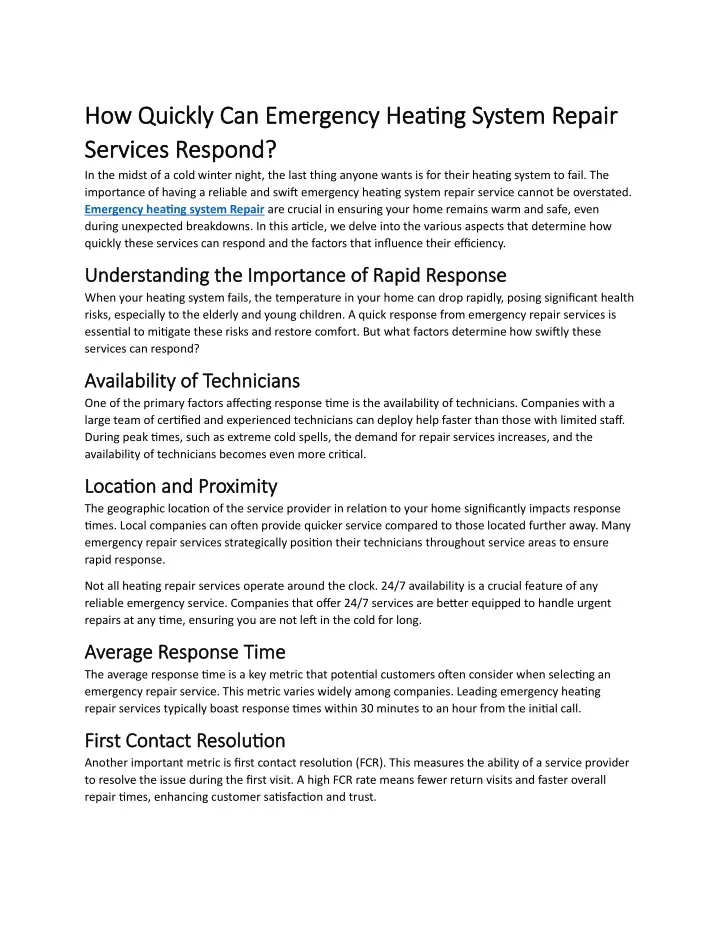 how quickly can emergency heating system repair