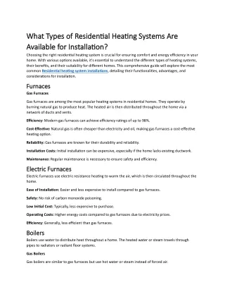 What Types of Residential Heating Systems Are Available for Installation