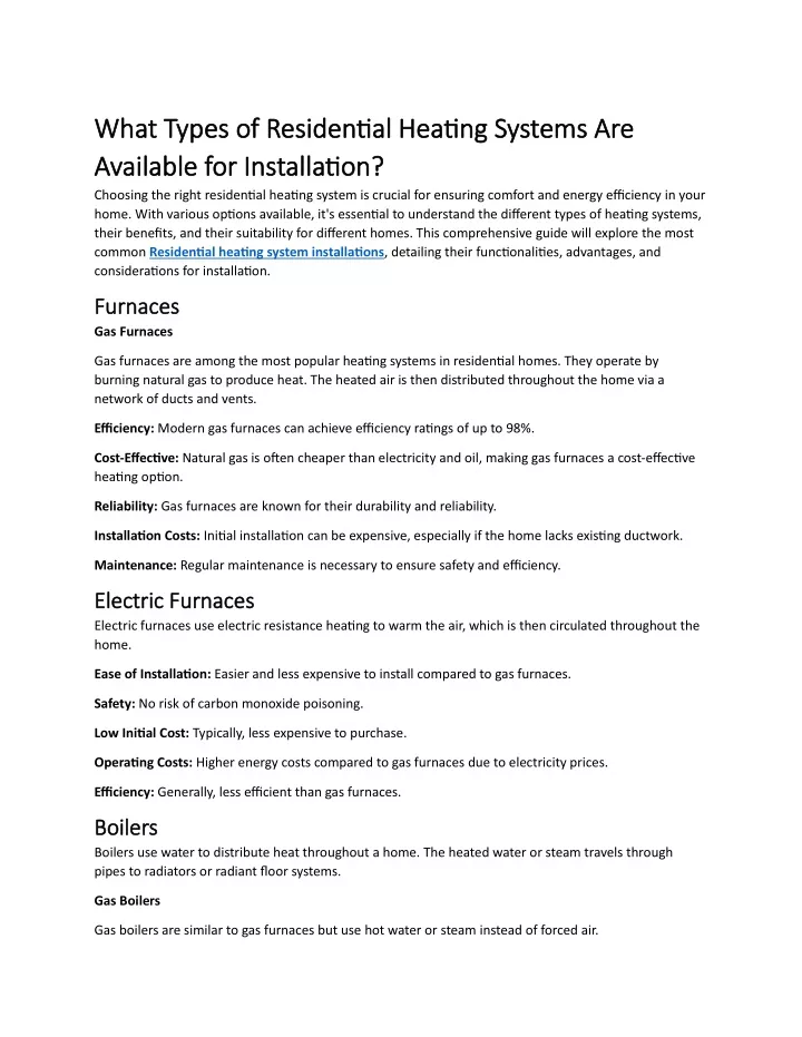 what types of residential heating systems