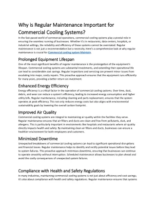 Why is Regular Maintenance Important for Commercial Cooling Systems