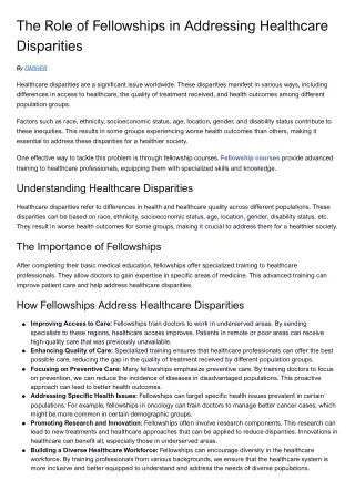 Role of Fellowships in Addressing Healthcare Disparities