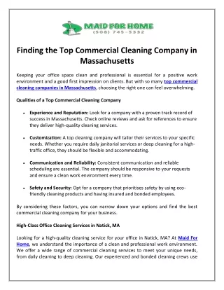 Finding the Top Commercial Cleaning Company in Massachusetts