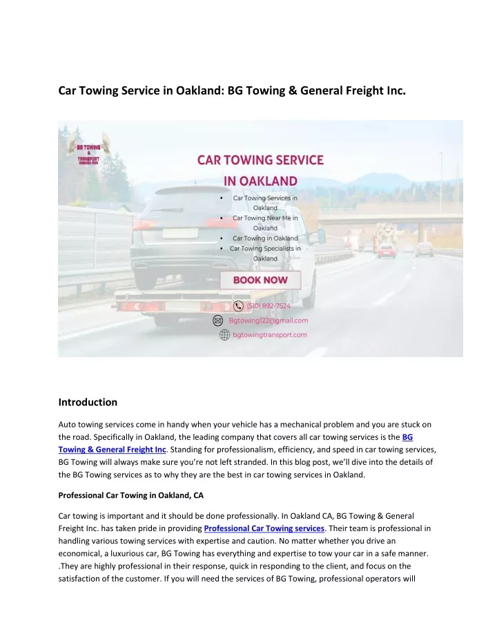 car towing service in oakland bg towing general