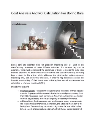 Cost Analysis And ROI Calculation For Boring Bars