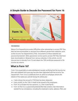 A Simple Guide to Decode  Password for  FORM 16