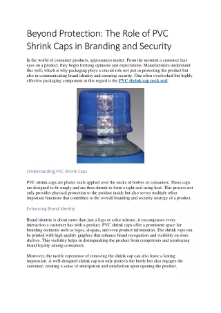 Beyond Protection: The Role of PVC  Shrink Caps in Branding and Security
