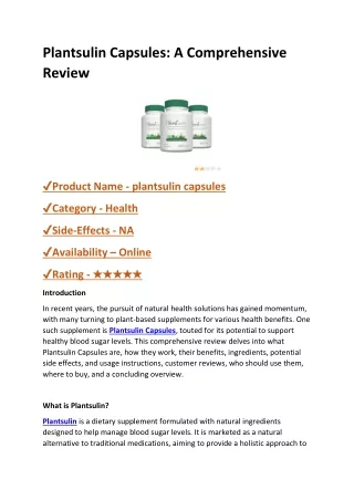 Plantsulin Capsules: A Comprehensive Review