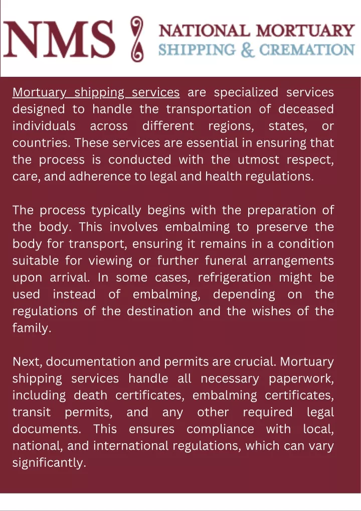 mortuary shipping services are specialized