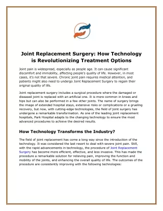 Joint Replacement Surgery: How Technology is Revolutionizing Treatment Options