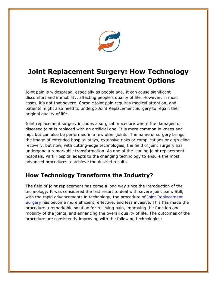 joint replacement surgery how technology