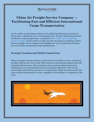 China Air Freight Service Company — Facilitating Fast and Efficient Internationa