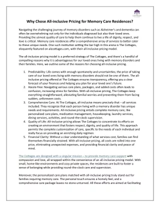 why chose all inclusive pricing for memory care