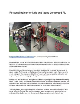 Personal trainer for kids and teens Longwood FL