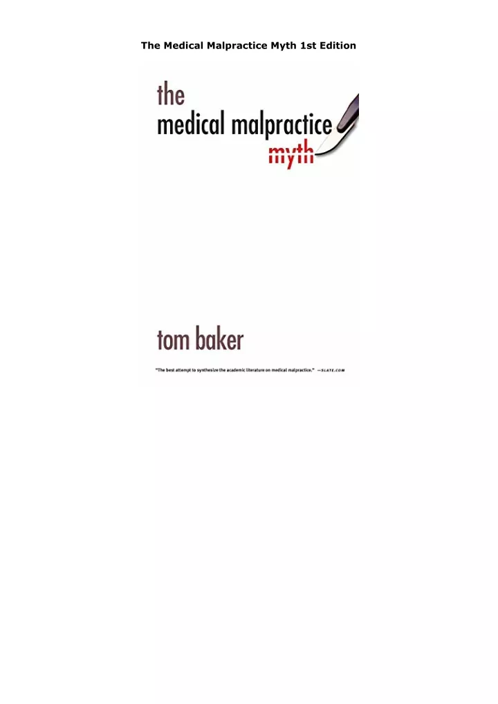 PPT - Download The Medical Malpractice Myth 1st Edition PowerPoint ...