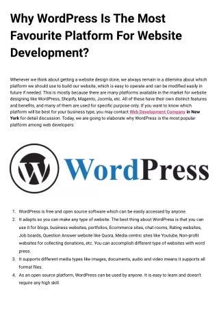 Why WordPress Is The Most Favourite Platform For Website Development