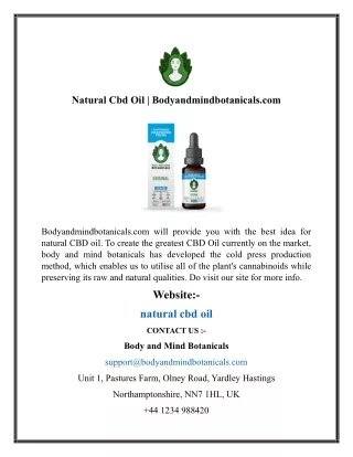 Natural Cbd Oil  Bodyandmindbotanicals