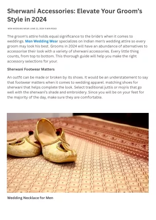 Sherwani Accessories Elevate Your Groom’s Style in 2024