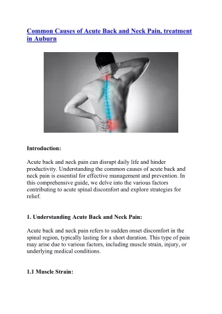 Common Causes of Acute Back and Neck Pain, treatment in Auburn