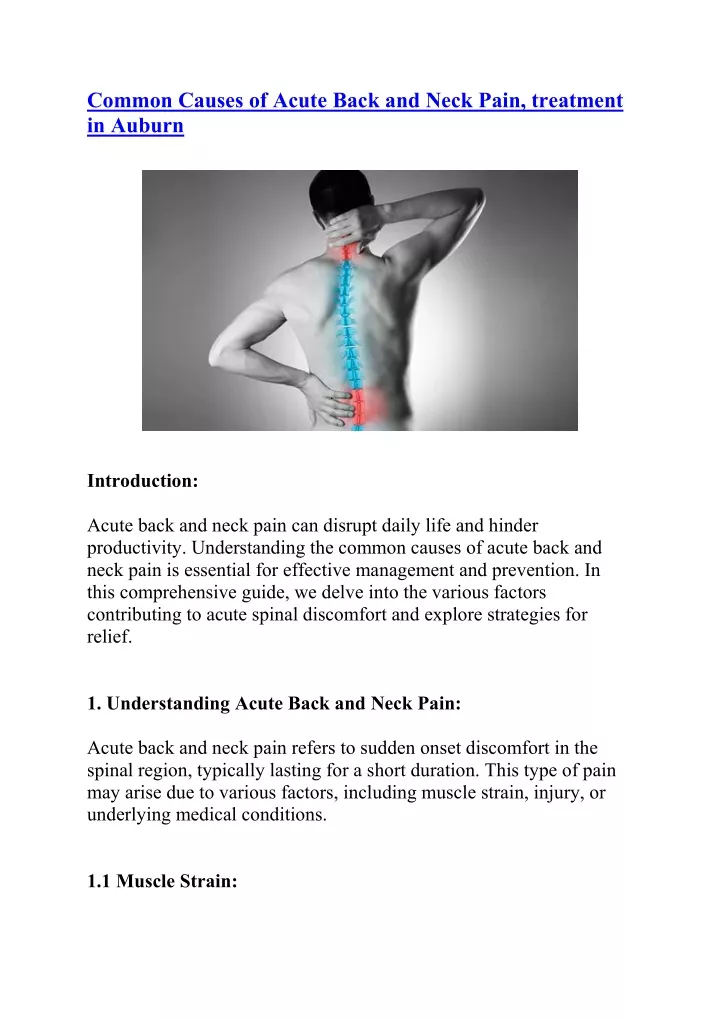 Ppt Common Causes Of Acute Back And Neck Pain Treatment In Auburn Powerpoint Presentation