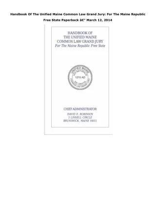 Ebook (download) Handbook Of The Unified Maine Common Law Grand Jury: For The Ma