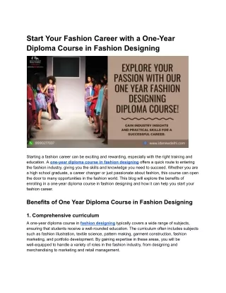 Start Your Fashion Career with a One-Year Diploma Course in Fashion Designing