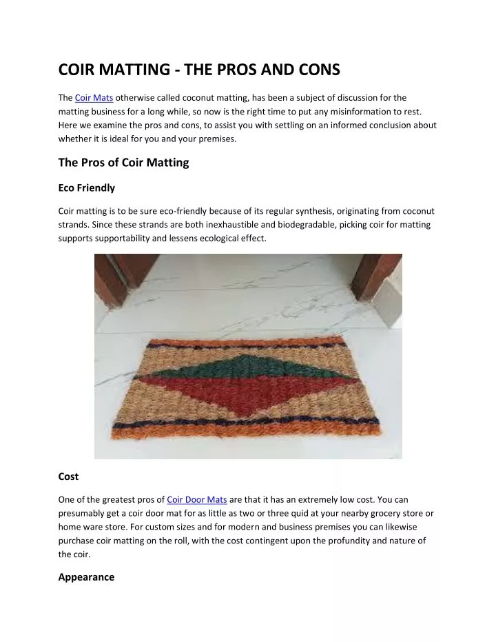 coir matting the pros and cons