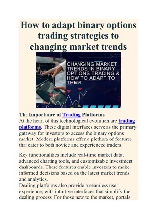 How to adapt binary options trading strategies to changing market