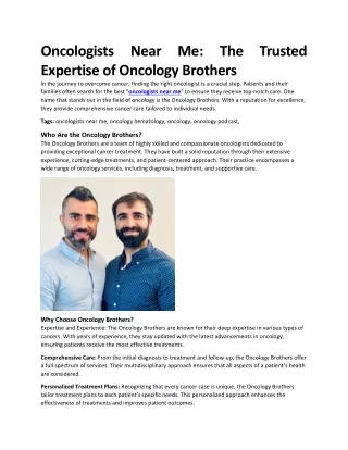 Oncologists Near Me: The Trusted Expertise of Oncology Brothers