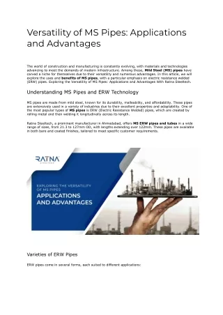 versatility of ms pipes applications