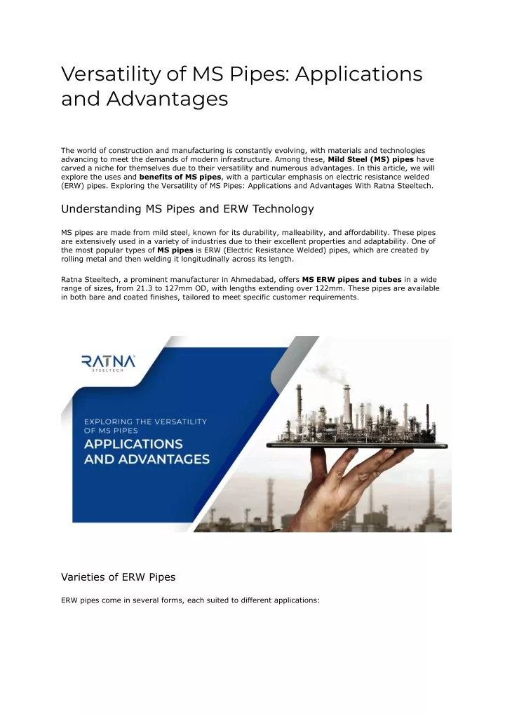 versatility of ms pipes applications