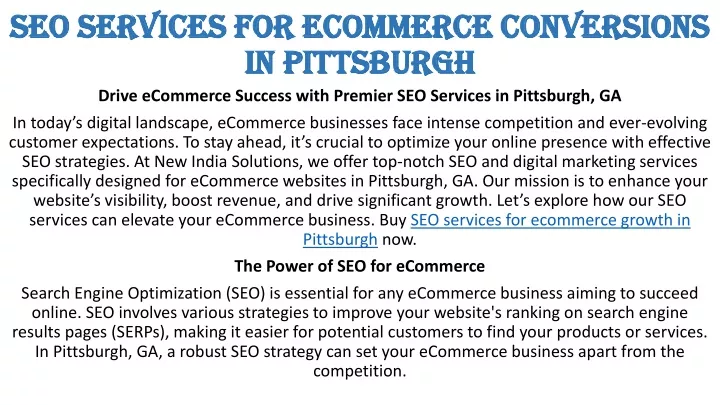 seo services for ecommerce conversions in pittsburgh