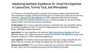 Mastering Aesthetic Excellence Dr. Vinod Vij's Expertise in Liposuction, Tummy Tuck, and Rhinoplasty