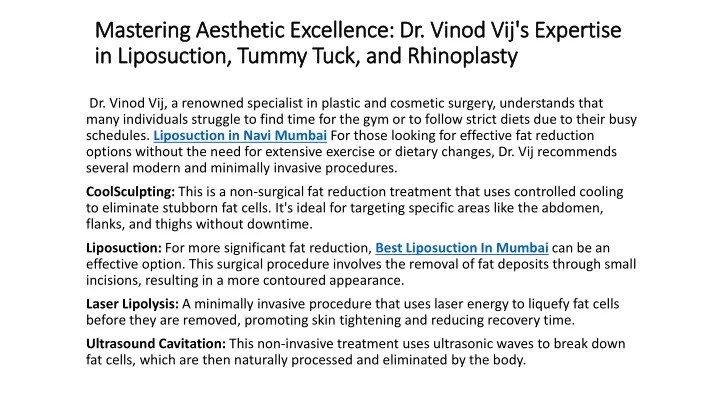 mastering aesthetic excellence dr vinod vij s expertise in liposuction tummy tuck and rhinoplasty