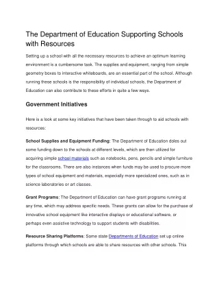 The Department of Education Supporting Schools with Resources