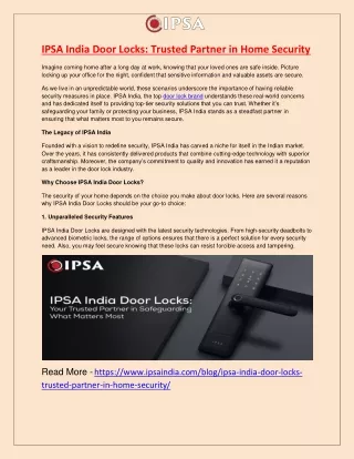 IPSA India Door Locks Trusted Partner in Home Security