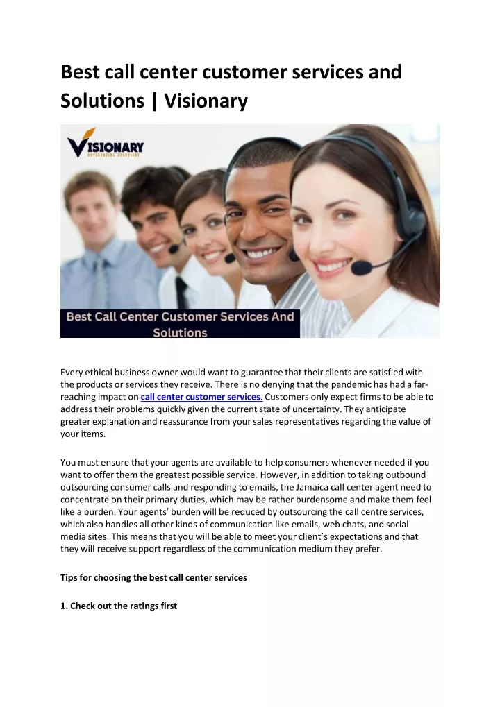 best call center customer services and solutions visionary