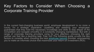 key factors to consider when choosing a corporate