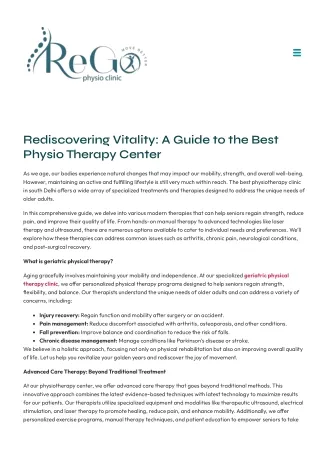 Rediscovering Vitality A Guide to the Best Physio Therapy Center