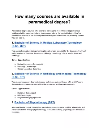 how many courses are available in paramedical