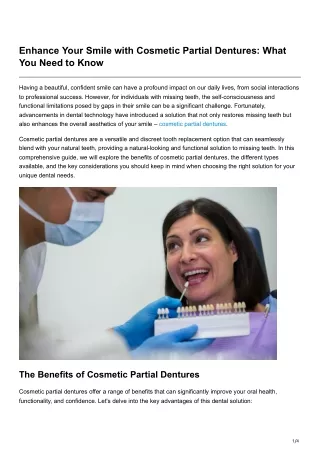 Enhance Your Smile with Cosmetic Partial Dentures What You Need to Know