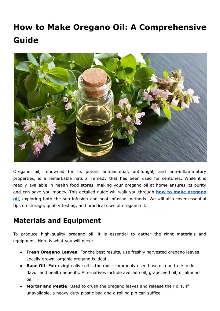 how to make oregano oil a comprehensive guide