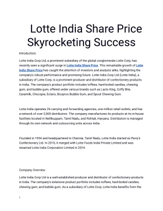 Uncover the Leading Lotte India Share Price Exclusively on Planify