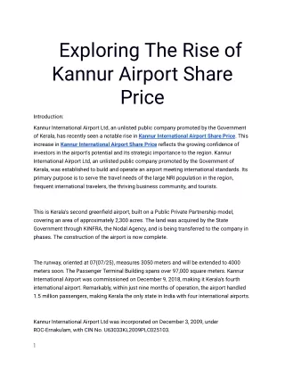 Discover the Premier Kannur Airport Share Price Only on Planify