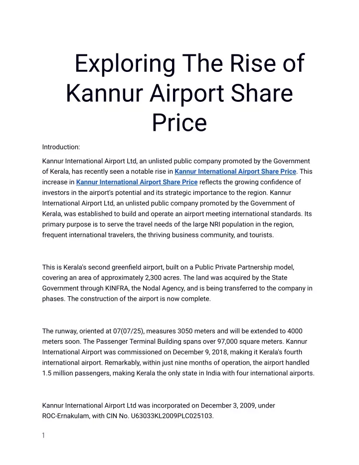 exploring the rise of kannur airport share price