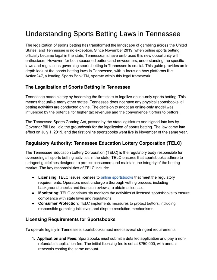 understanding sports betting laws in tennessee