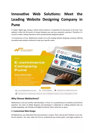 Innovative Web Solutions Meet the Leading Website Designing Company in Pune