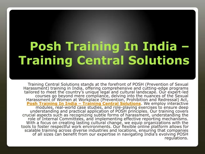 posh training in india training central solutions