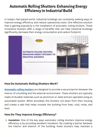 Automatic Rolling Shutters Enhancing Energy Efficiency in Industrial Build